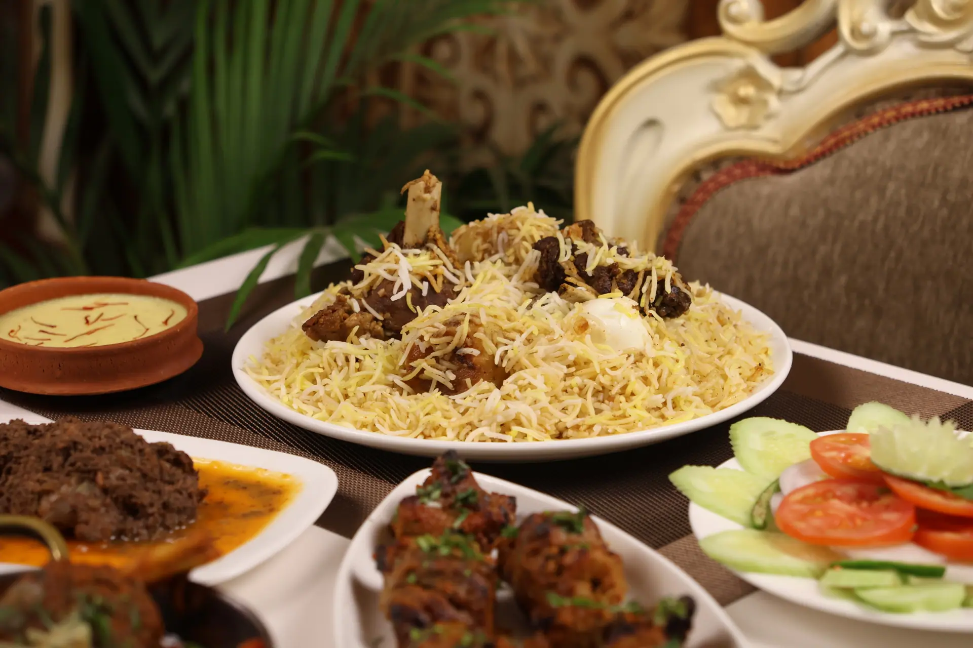 Mutton Biryani with egg and saffron rice